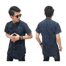 Kemeja Denim Longline Stone Wash Black Faded