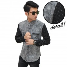 Kemeja Denim Sleeve Nets Square Black Faded