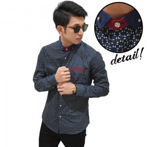 Kemeja Elegant Triangle Pattern Navy
