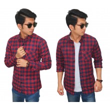 Kemeja Flannel Tartan Square Red Navy
