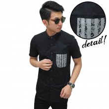 Kemeja Pendek Shanghai Pocket Stripe Motif Black