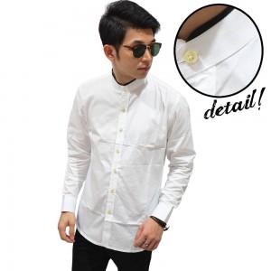 Kemeja Shanghai Panjang Collar With List White