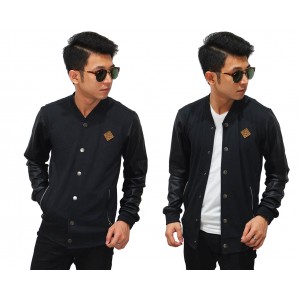 Bomber Jacket Sleeve Leather Cool Black