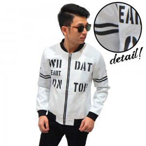 Bomber Jacket Typography Arm Stripe White