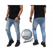 Jeans Ripped On Knee And Thigh Soft Blue