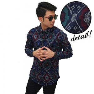 Kemeja Batik Songket Elegant Full Pattern Navy