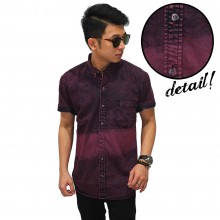 Kemeja Denim Pendek Blocking Wash Maroon
