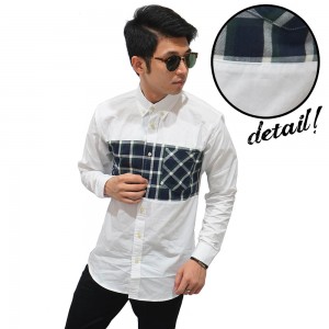 Kemeja Panjang Middle Block Tartan Square White