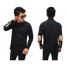 Kemeja Panjang With Suede Elbow Patch Black