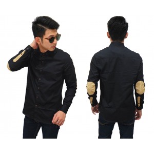 Kemeja Panjang With Suede Elbow Patch Black