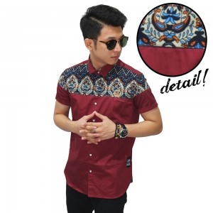 Kemeja Pendek Combi Batik Irian Maroon