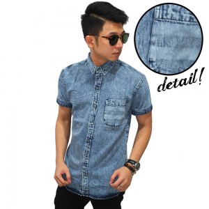 Kemeja Pendek Denim Pocket Stripe Wash