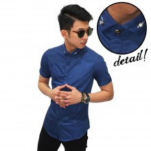 Kemeja Pendek Slim Fit Diamond Button Navy
