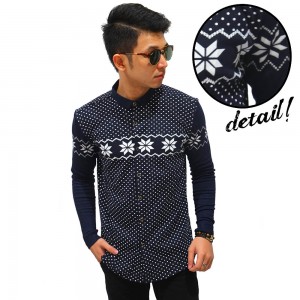 Kemeja Polkadot Middle Octagram Navy
