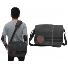 Messenger Bag Canvas Double Stripe Black