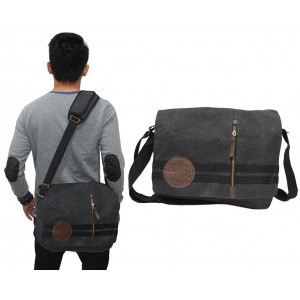 Messenger Bag Canvas Double Stripe Black