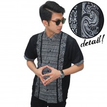 Baju Koko Pendek Bordir Batik Monokrom Black