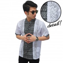 Baju Koko Pendek Bordir Batik Monokrom White