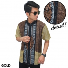Baju Koko Pendek Modern Bordir Garis Gold