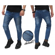 Biker Jeans Ribbed Panel Blue