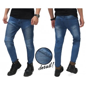 Biker Jeans Ribbed Panel Blue
