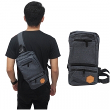 Shoulder Bag Canvas Double Zipper Dark Grey