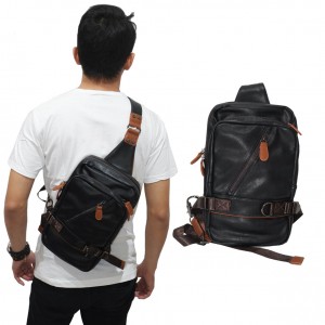 Shoulder Bag Leather Sideway Zipper Black