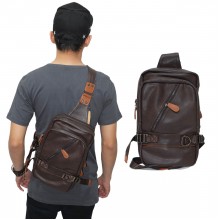 Shoulder Bag Leather Sideway Zipper Brown