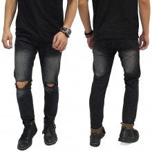 Celana Jeans Ripped On Knee Black Washed