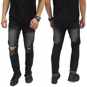 Celana Jeans Ripped On Knee Black Washed