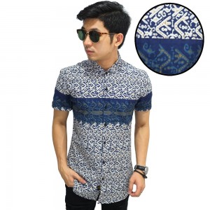 Kemeja Batik Pendek Casual Middle Block Navy