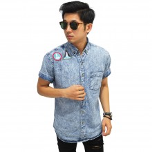 Kemeja Denim Pendek Space Shuttle Patch