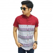 Kemeja Pendek Bottom Tribal Motif Maroon