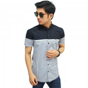 Kemeja Pendek Combination Stripe Black