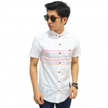 Kemeja Pendek Stripe Colorful White