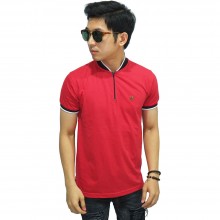 Polo Stand Collar With Zipper Red