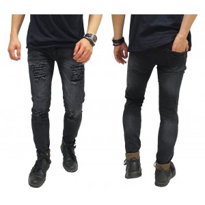 Jeans Ripped Thigh And Knee Black Faded