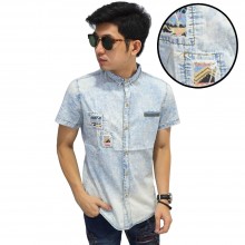 Kemeja Pendek Denim Tribal Patch