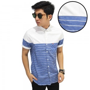Kemeja Pendek Oxford Combination Stripe Blue