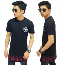 Longline T-Shirt Bottom Tartan Square Black