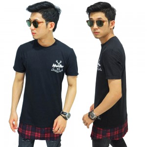 Longline T-Shirt Bottom Tartan Square Black