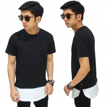 Longline T-Shirt Two Tone Zipper Black