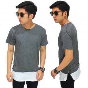 Longline T-Shirt Two Tone Zipper Grey