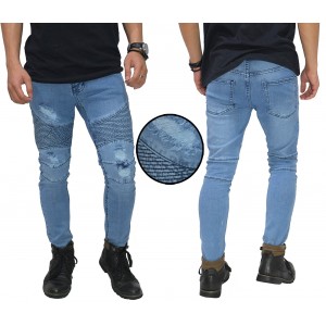 Celana Biker Jeans Ripped Light Blue