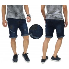 Celana Pendek Jeans Ripped And Repair Dark Indigo