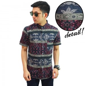 Kemeja Batik Pendek Abstract Block Stripe