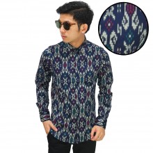 Kemeja Batik Songket Tenun Modern Navy