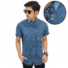 Kemeja Denim Pendek Button Down Collar Blue