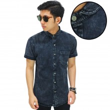 Kemeja Denim Pendek Club Collar Black Washing
