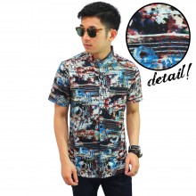 Kemeja Pendek Glitch Art Abstract